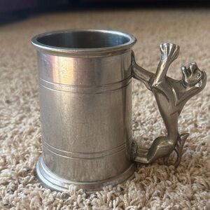 Lunt Silversmiths English Pewter Stein Tankard Mug Lion Handle Glass Bottom P44